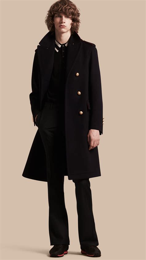 Burberry Black Technical Wool Military Overcoat for men